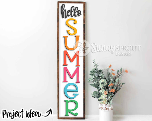 Hello Summer Porch Sign, Digital Download, SVG Laser Cut File, Cricut, Vertical Porch Leaner Design
