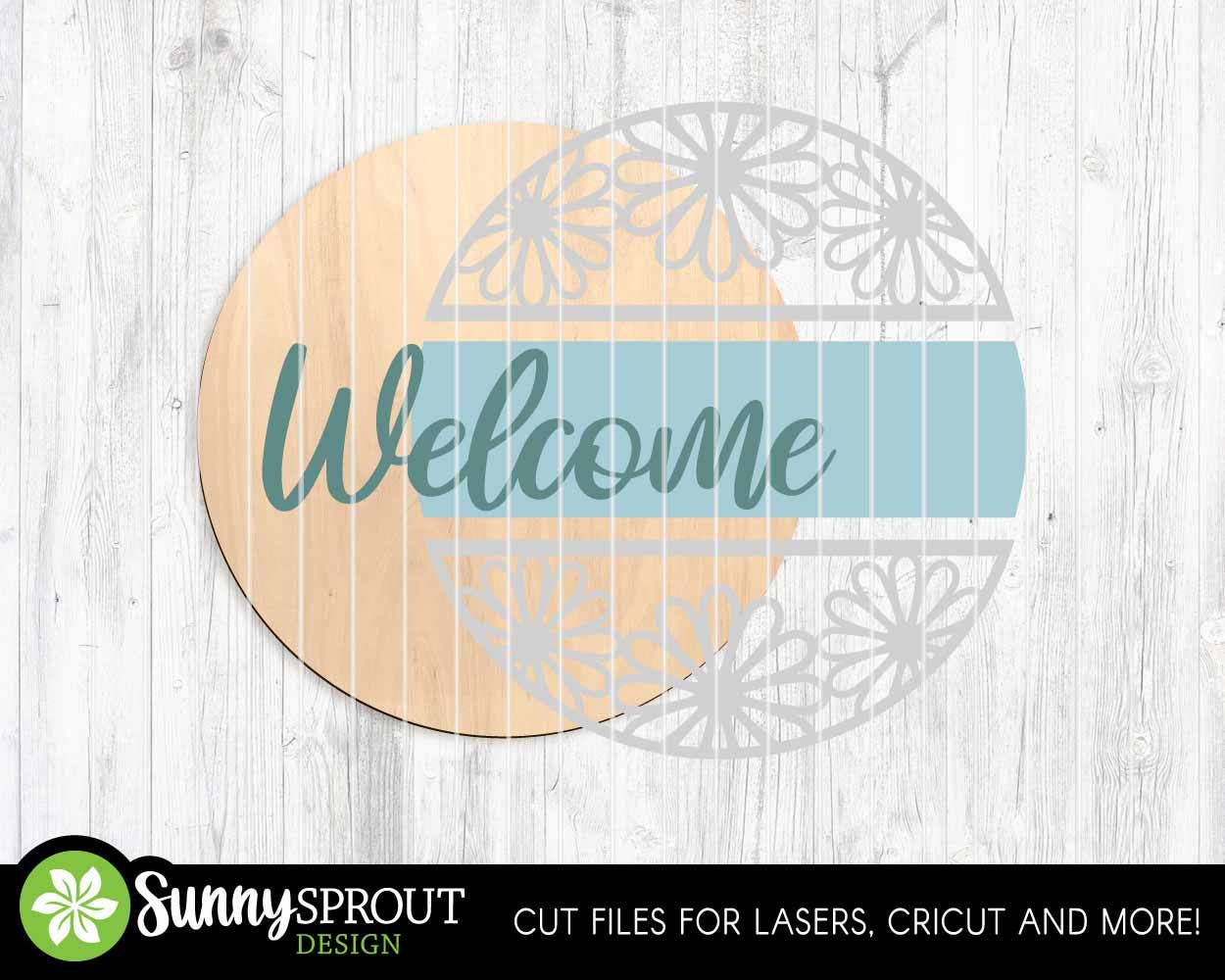 Welcome Daisy Pattern Sign, Digital download, SVG Laser cut file, Cricut, Round door hanger design, Spring summer decor