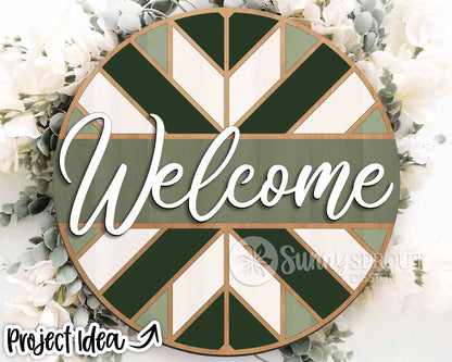 Barn Quilt Welcome Sign, Digital Download, SVG Laser Cut File, Cricut, Farmhouse Round Door Hanger Design