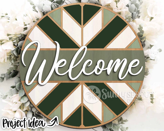Barn Quilt Welcome Sign, Digital Download, SVG Laser Cut File, Cricut, Farmhouse Round Door Hanger Design