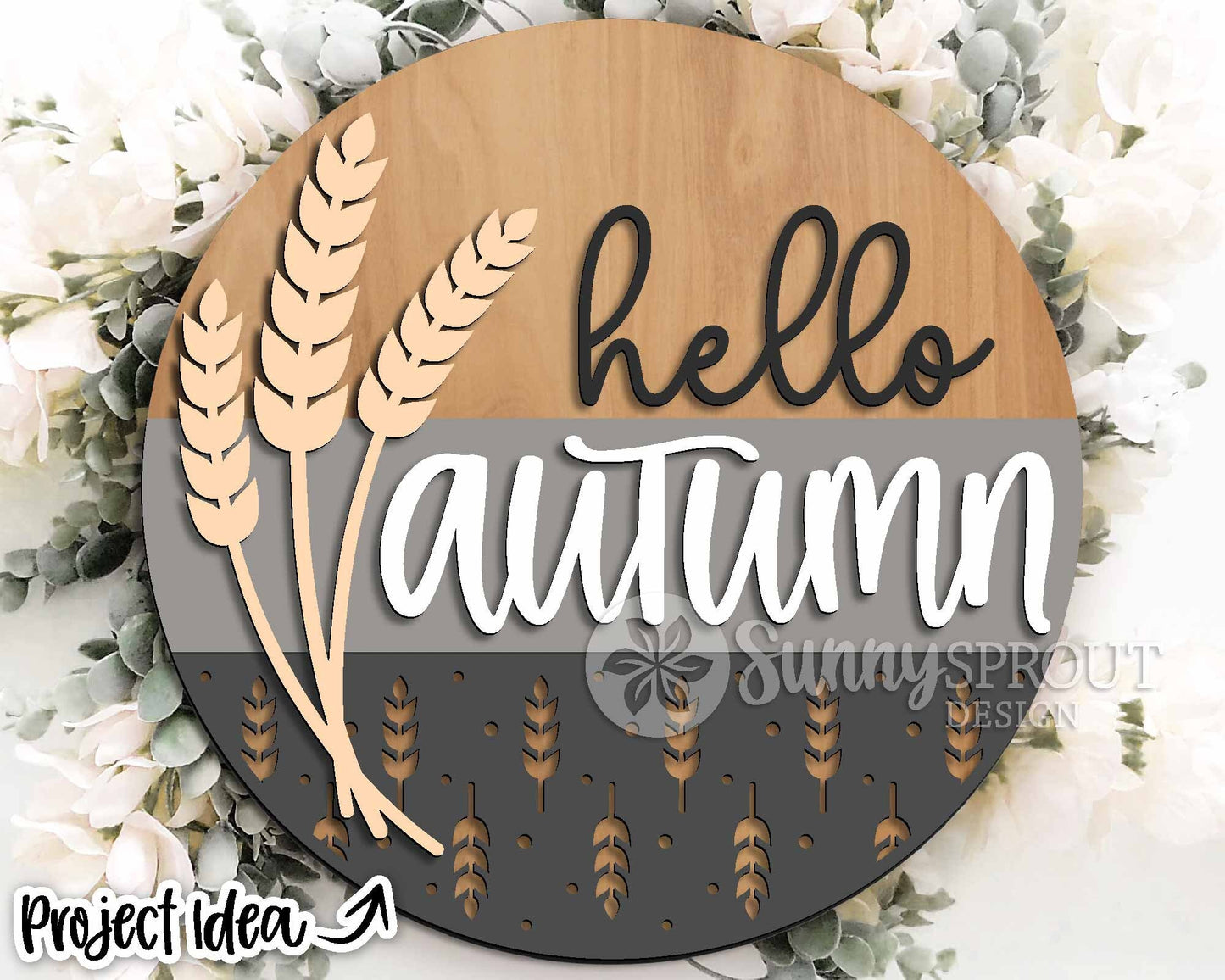 Hello Autumn Wheat Grass Sign, Digital Download, SVG Laser Cut File, Cricut, Round Fall Door Hanger Design