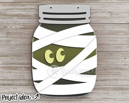 Halloween Mummy Mason Jar Sign, Digital Download, SVG Laser Cut File, Cricut, Spooky Door Hanger Design