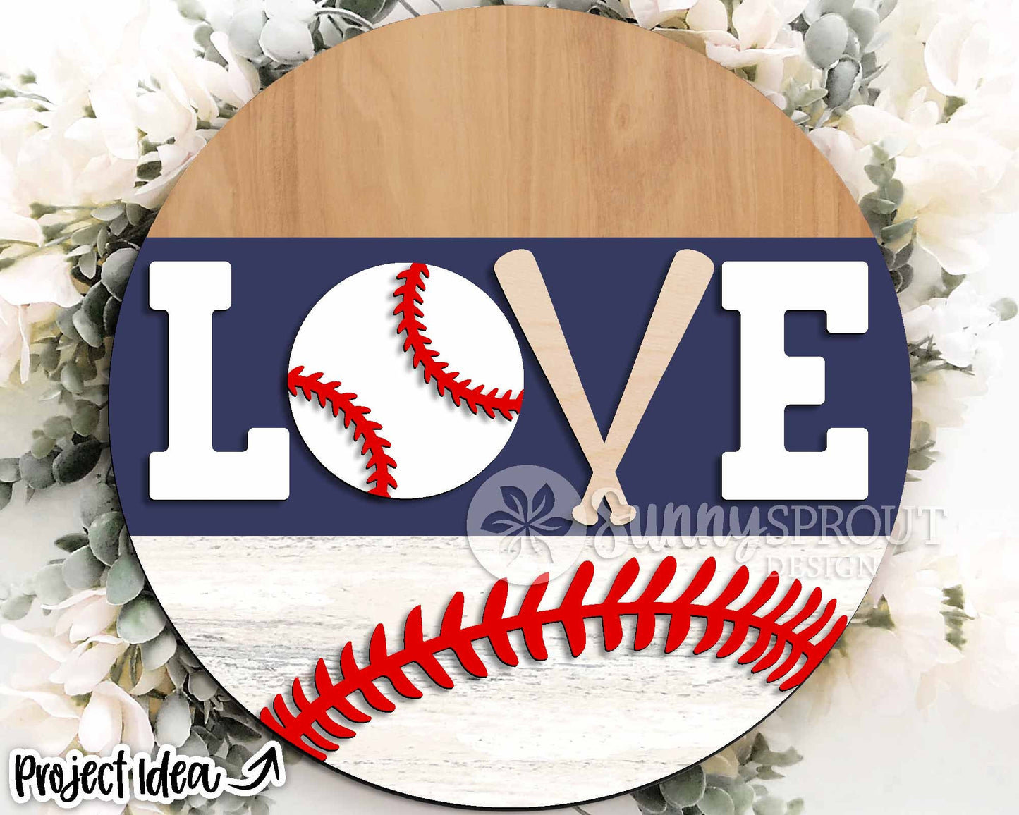 LOVE Baseball Softball Sign, Digital Download, SVG Laser Cut File, Cricut, Round Door Hanger Wall Art Design, Sports Decor