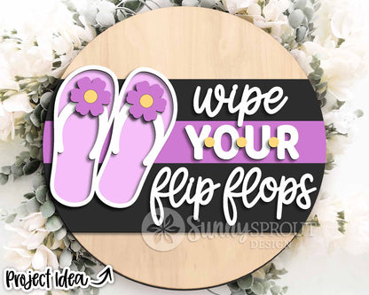 Wipe Your Flip Flops Sign, Digital Download, SVG Laser Cut File, Cricut, Summer Beach Round Door Hanger Design