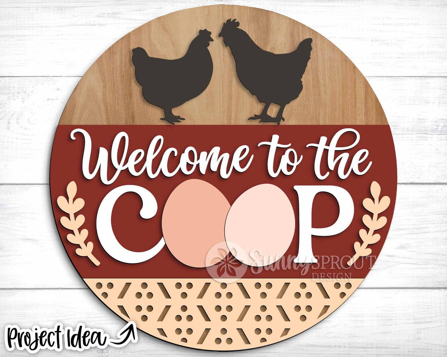 Welcome to The Coop Egg Sign, Digital download, SVG Laser cut file, Cricut, Round door hanger design, Chicken farm decor