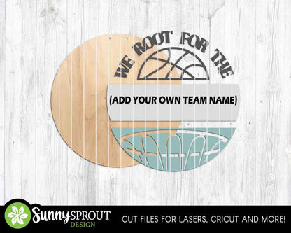 We Root For The Sport Team Bundle, Round door hanger design, SVG laser cut file, Cricut, Personalize customize name sign