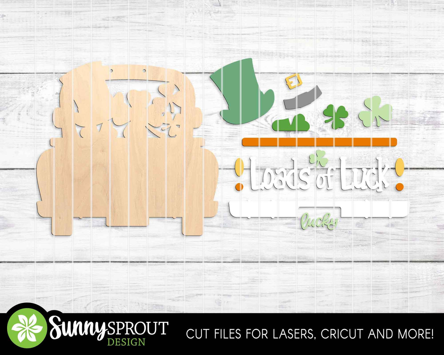 Loads of Luck Clover Truck Sign, Digital Download, SVG Laser Cut File, Cricut, Door Hanger Design, St. Patrick's Day Decor