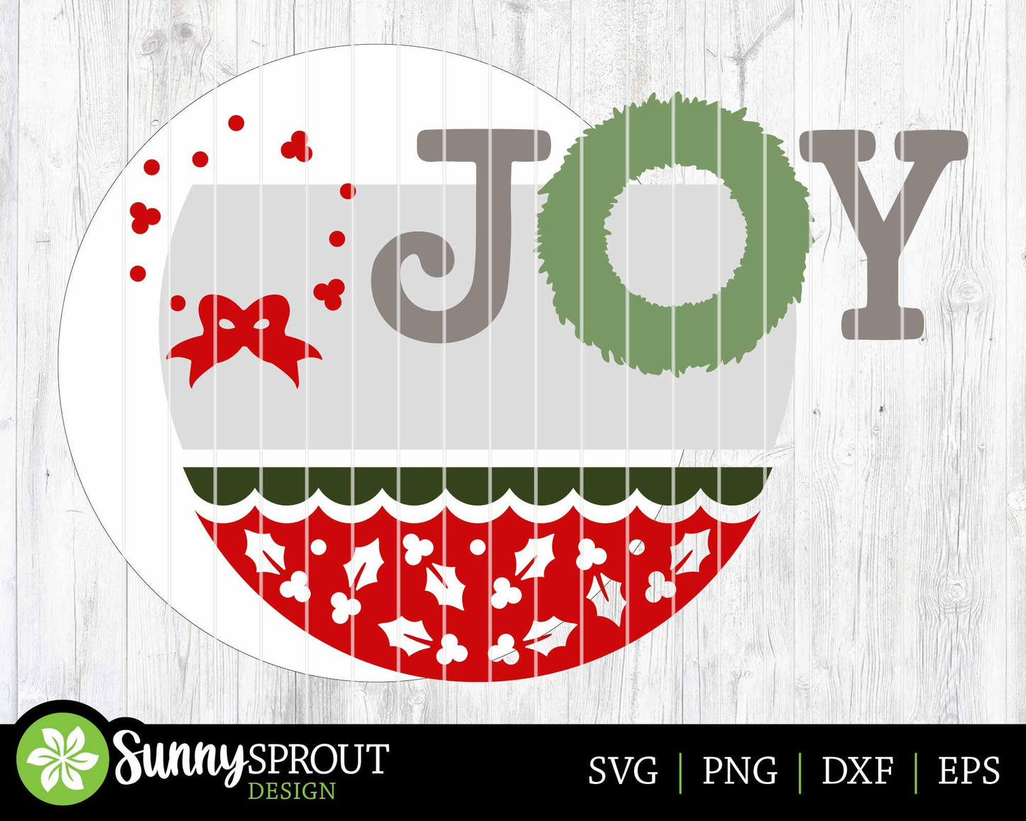 JOY Wreath Holly Pattern Sign, Digital Download, SVG Laser Cut File, Cricut, Round Door Hanger Design, Christmas Decor