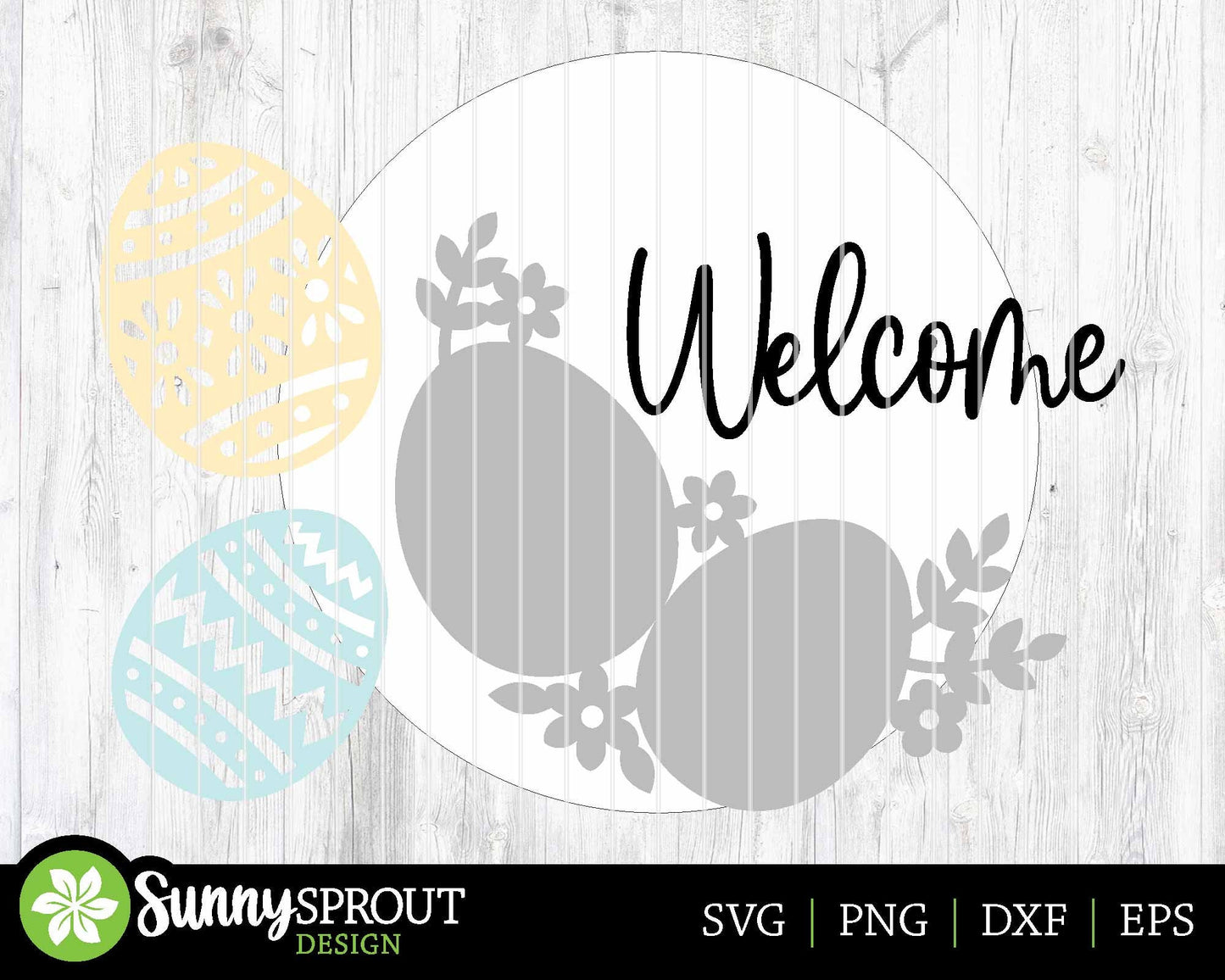 Welcome Floral Easter Eggs Sign, Digital download, SVG laser cut file, Cricut, Round door hanger design