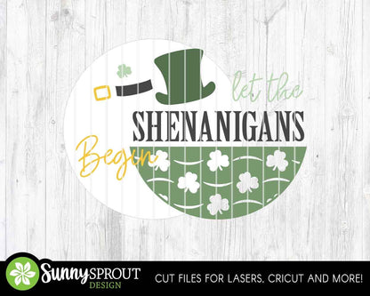 Let the Shenanigans Begin Hat Sign, Digital Download, SVG Laser Cut File, Cricut, Round Door Hanger Design, St. Patrick's Day Decor