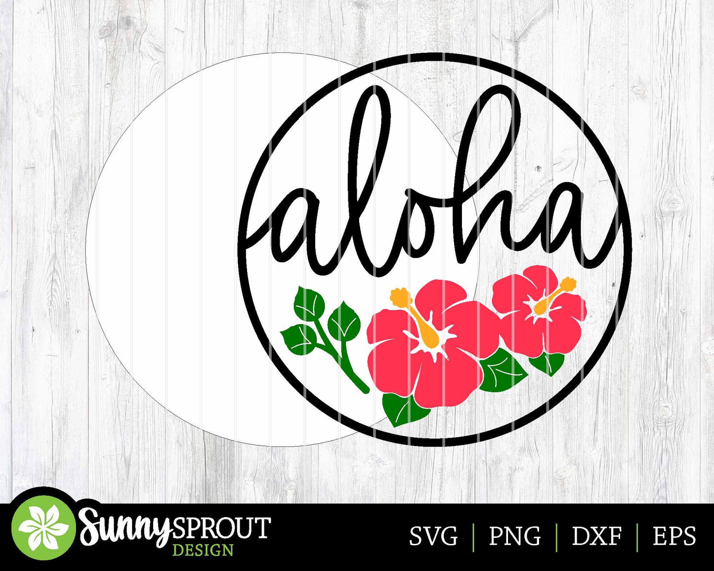 Aloha Hibiscus Flower Sign, Digital Download, SVG Laser Cut File, Cricut, Summer Tropical Round Door Hanger Design