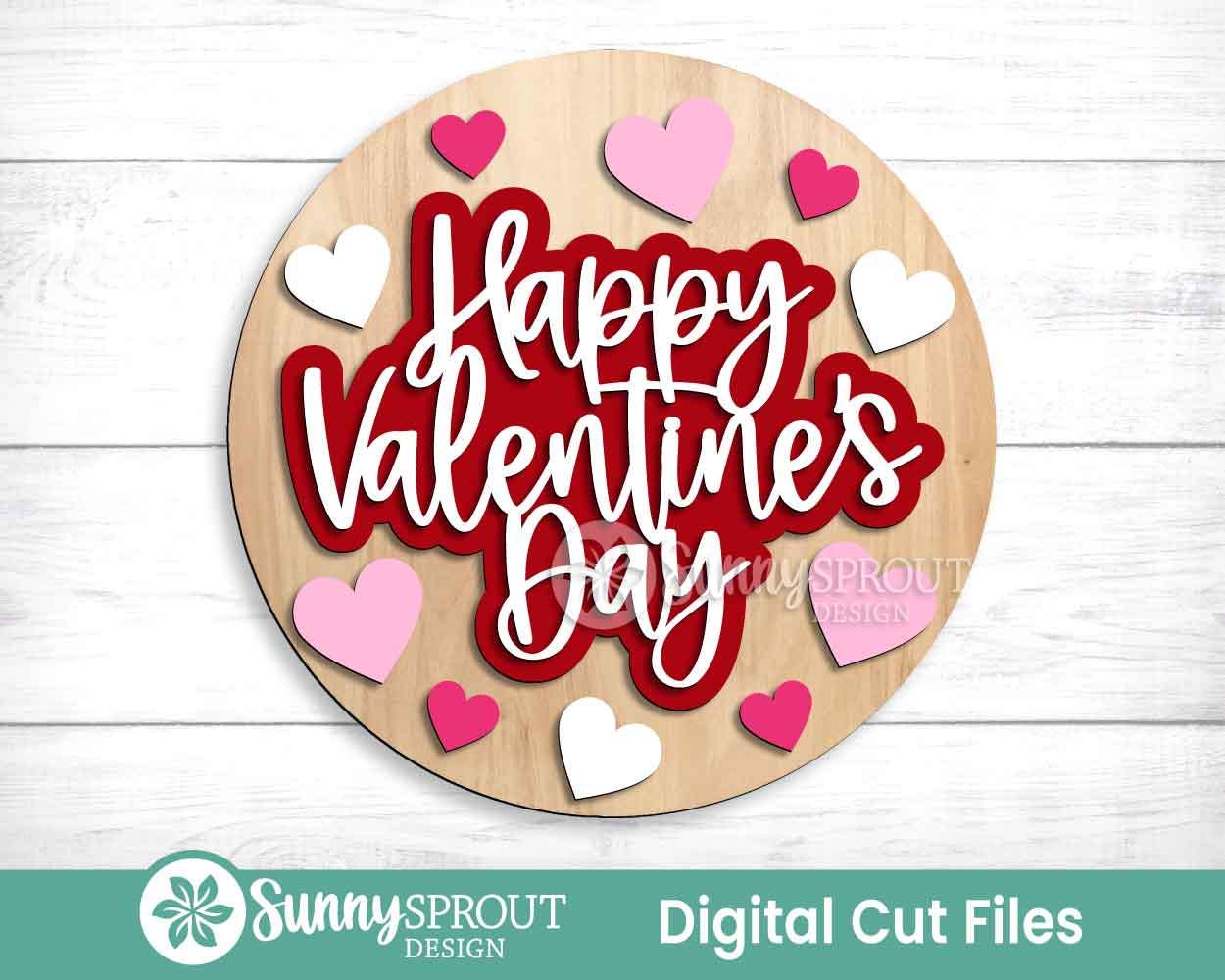 Happy Valentine's Day Heart Sign, Digital Download, SVG Laser Cut File, Cricut, Round Door Hanger Design, Valentine's Day Decor