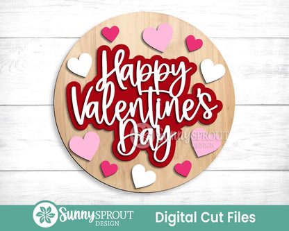 Happy Valentine's Day Heart Sign, Digital Download, SVG Laser Cut File, Cricut, Round Door Hanger Design, Valentine's Day Decor