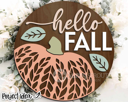 Fall Laser Sign Bundle 5, Round door hanger, Glowforge laser file, Cricut, Autumn welcome sign svg, Hello Fall pumpkin svg