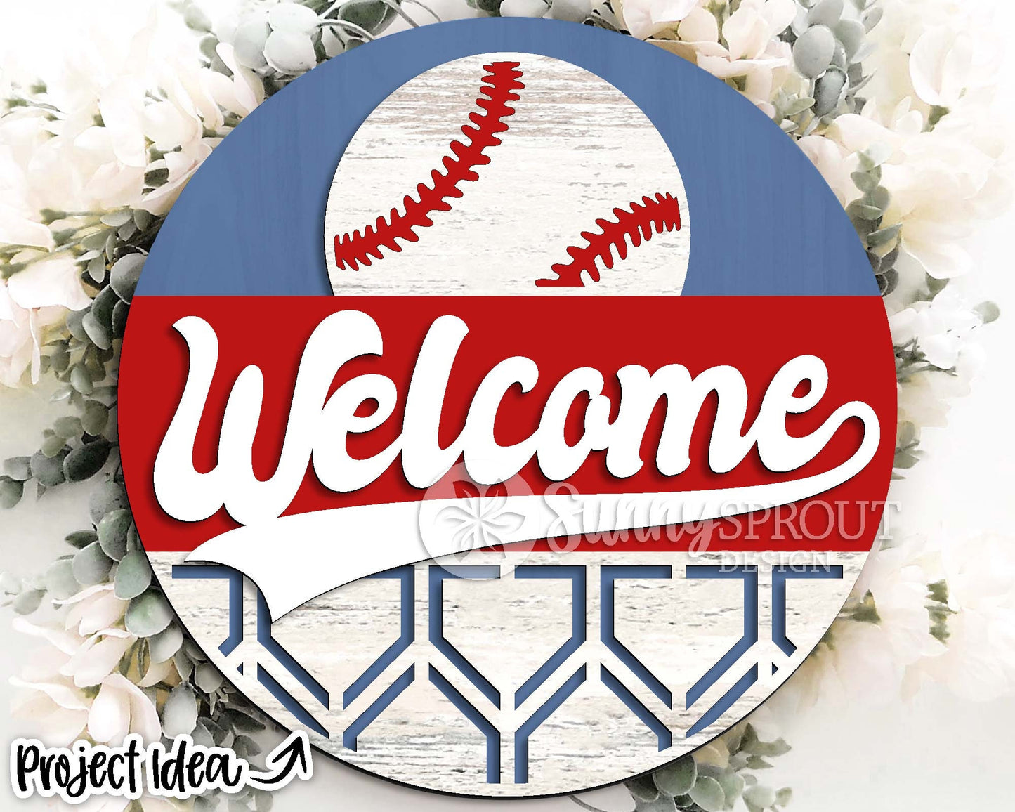 Welcome Baseball Softball Sign, Digital Download, SVG Laser Cut File, Cricut, Round Door Hanger Design, Sports Decor