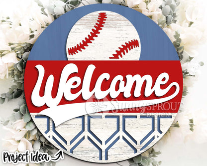Welcome Baseball Softball Sign, Digital Download, SVG Laser Cut File, Cricut, Round Door Hanger Design, Sports Decor