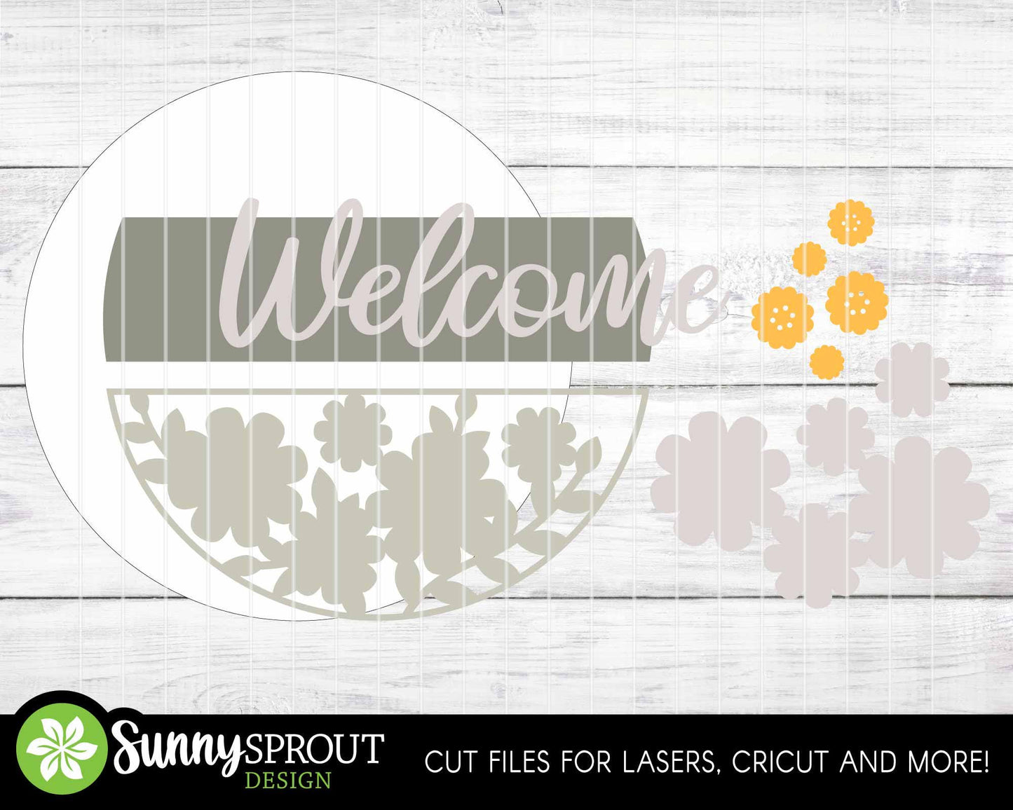 Welcome Daisy Flower Sign, Digital download, SVG Laser cut file, Cricut, Round door hanger design, Spring summer floral decor