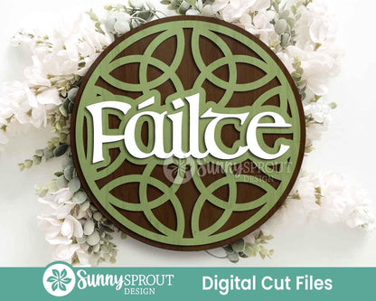 Fáilte Celtic Knot Welcome Sign, Digital Download, SVG Laser Cut File, Cricut, Round Door Hanger Design, St. Patrick's Day Decor