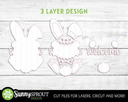 Easter Bunny & Egg Welcome Sign, Digital download, SVG Laser cut file, Cricut, Door hanger design, Spring Easter decor
