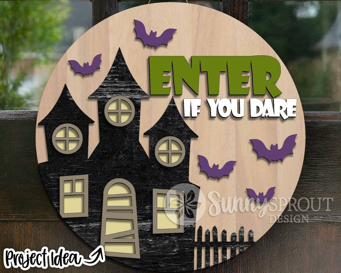 Enter If You Dare Haunted House Sign, Digital Download, SVG Laser Cut File, Cricut, Round Halloween Door Hanger Design