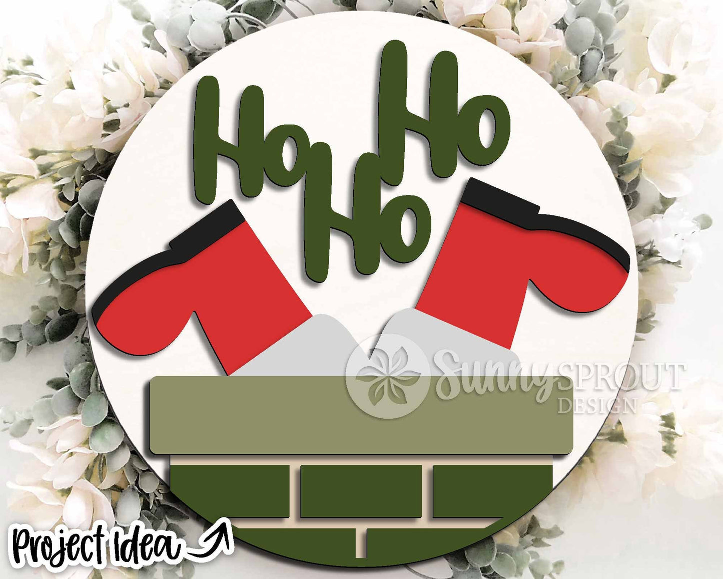 Ho Ho Ho Santa Chimney Sign, Digital Download, SVG Laser Cut File, Cricut, Round Door Hanger Design, Funny Christmas Decor