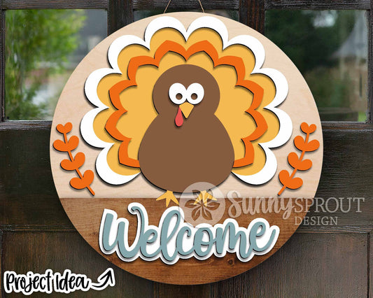 Turkey Welcome Sign, Digital Download, SVG Laser Cut File, Cricut, Round Thanksgiving Fall Door Hanger Design