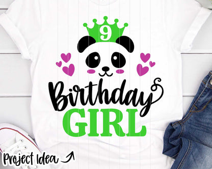 Birthday Girl Panda SVG, Digital Download, Cricut SVG Cut File, Silhouette, Girl Party Shirt Design