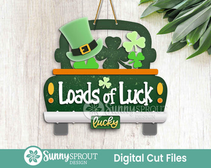 Loads of Luck Clover Truck Sign, Digital Download, SVG Laser Cut File, Cricut, Door Hanger Design, St. Patrick's Day Decor