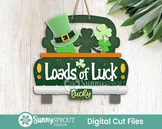 Loads of Luck Clover Truck Sign, Digital Download, SVG Laser Cut File, Cricut, Door Hanger Design, St. Patrick's Day Decor