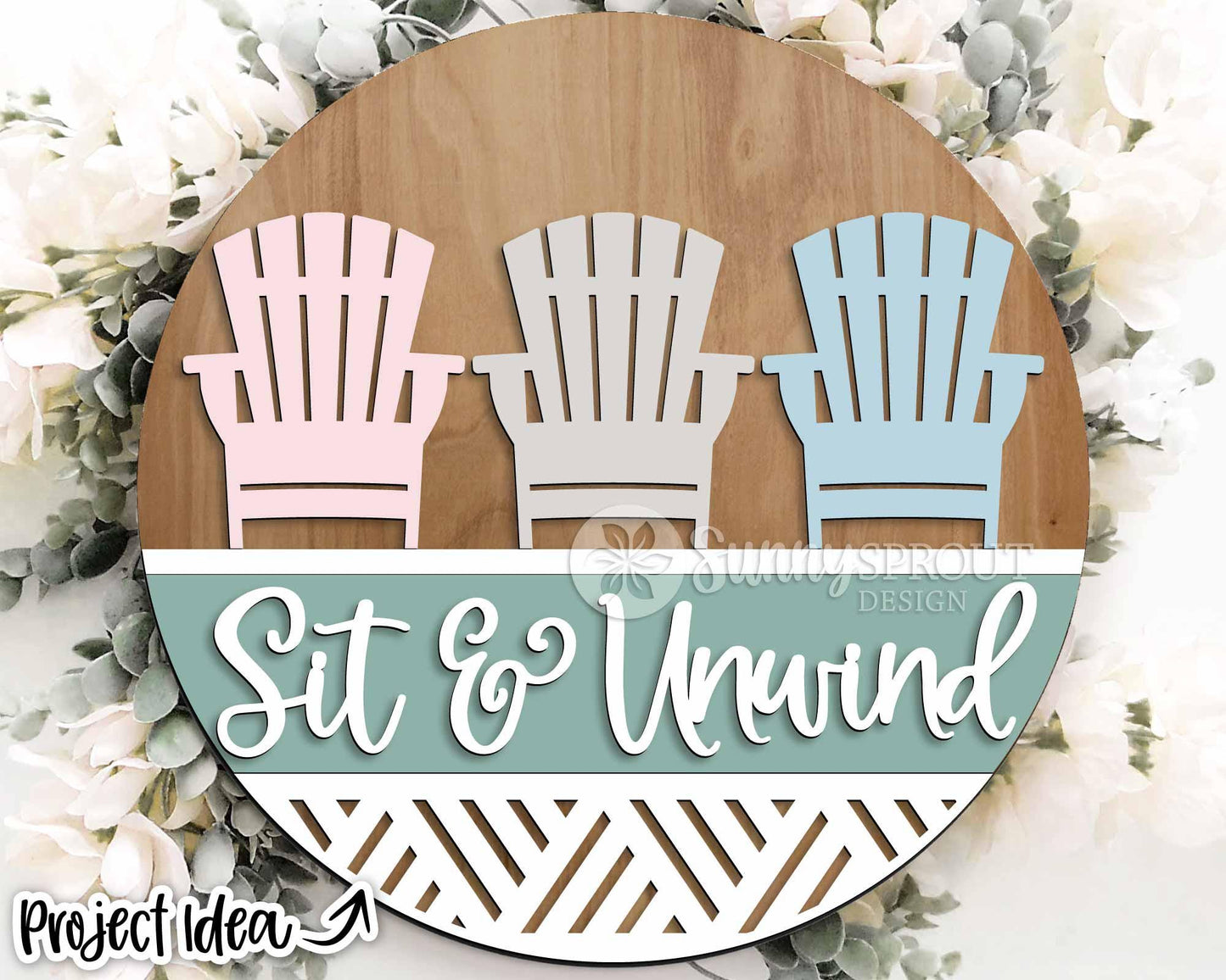 Relax & Unwind Adirondack Chair Sign, Digital Download, SVG Laser Cut File, Cricut, Summer Patio Camping Beach Round Door Hanger Design