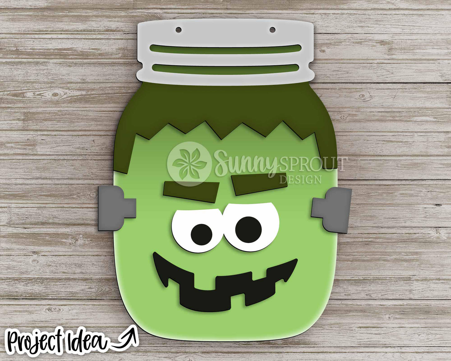 Halloween Frankenstein Mason Jar Sign, Digital Download, SVG Laser Cut File, Cricut, Spooky Halloween Door Hanger Design