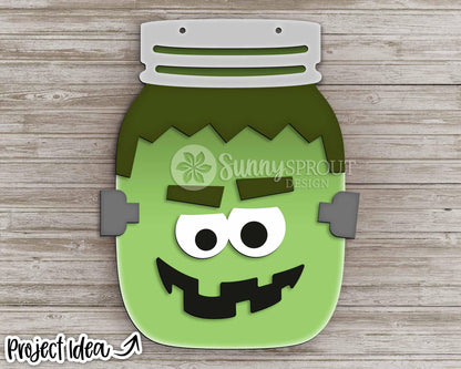 Halloween Frankenstein Mason Jar Sign, Digital Download, SVG Laser Cut File, Cricut, Spooky Halloween Door Hanger Design