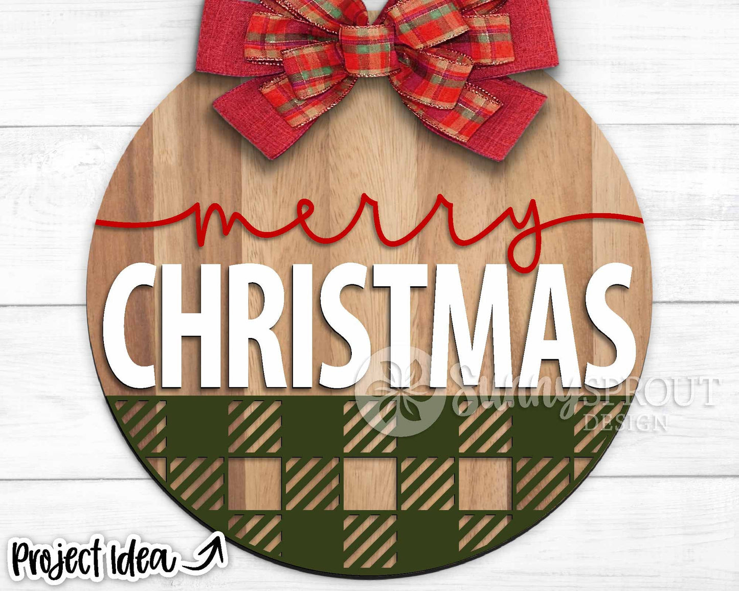 Merry Christmas Buffalo Check Plaid Sign, Digital Download, SVG Laser Cut File, Cricut, Round Door Hanger Design, Christmas Decor