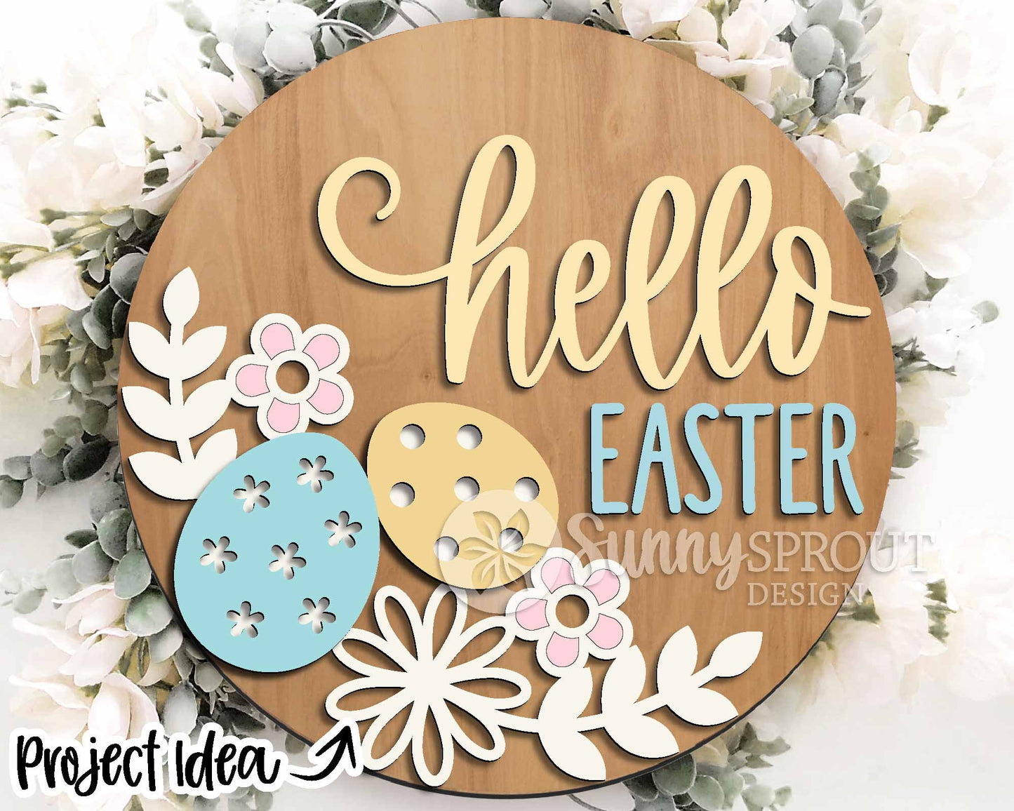 Easter Sign Bundle 3, Round door hanger svg, Glowforge laser file, Cricut, Spring welcome sign svg, Easter bunny egg svg