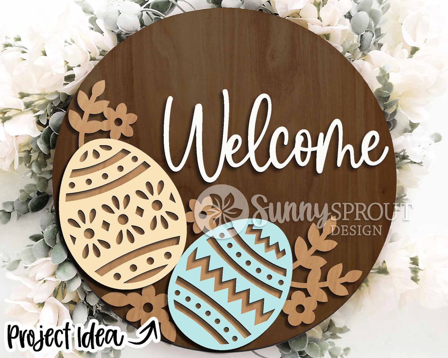 Easter Sign Bundle 4, Round door hanger svg, Glowforge laser file, Cricut, Spring welcome sign svg, Easter bunny egg svg