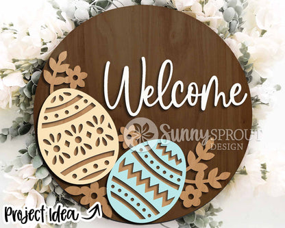 Easter Sign Bundle 4, Round door hanger svg, Glowforge laser file, Cricut, Spring welcome sign svg, Easter bunny egg svg