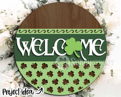 St. Patrick's Day Laser Sign Bundle 2, Round door hanger, Glowforge laser file, Cricut, Shamrock welcome sign, Clover svg
