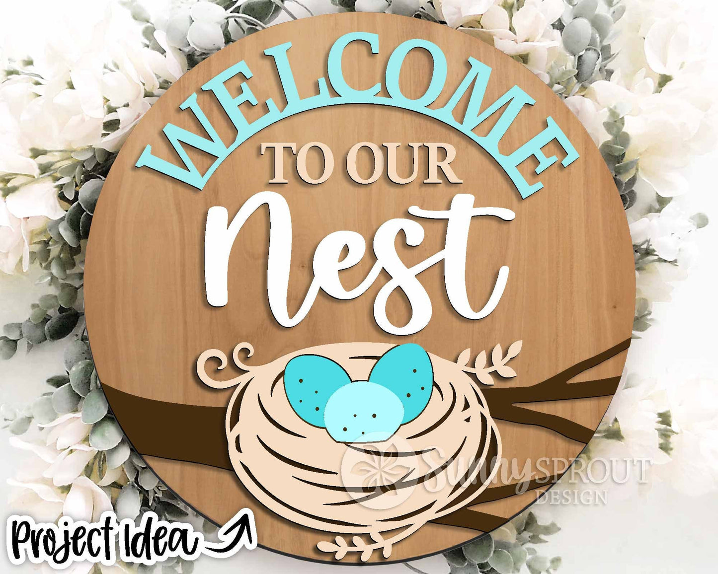 Welcome to Our Nest Sign, Digital download, SVG Laser cut file, Cricut, Round door hanger design, Spring bird decor