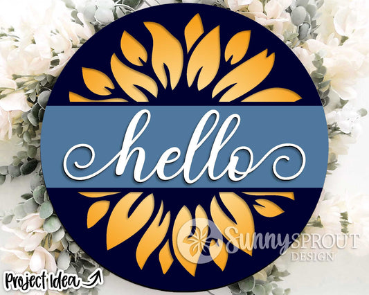 Hello Sunflower Round Sign, Digital Download, SVG Laser Cut File, Cricut, Summer Fall Round Door Hanger Design