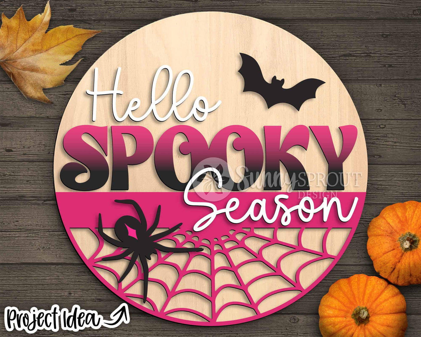 Hello Spooky Season Web Spider Bat Sign, Digital Download, SVG Laser Cut File, Cricut, Round Halloween Door Hanger Design