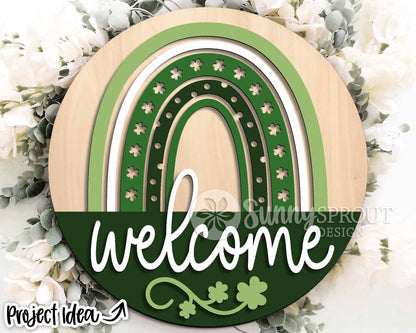 Welcome Shamrock Rainbow Sign, Digital Download, SVG Laser Cut File, Cricut, Round Door Hanger Design, St. Patrick's Day Decor