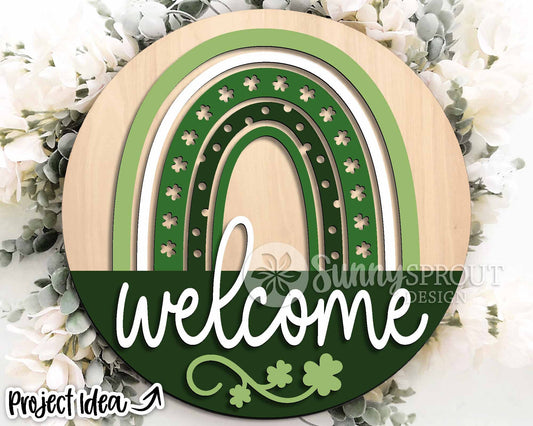 Welcome Shamrock Rainbow Sign, Digital Download, SVG Laser Cut File, Cricut, Round Door Hanger Design, St. Patrick's Day Decor