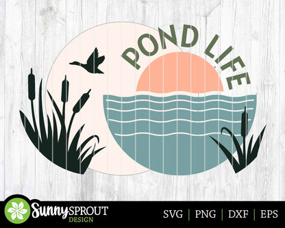 Pond Life Cattails Sign, Digital download, SVG Laser cut file, Cricut, Round door hanger design, Summer pond outdoor decor