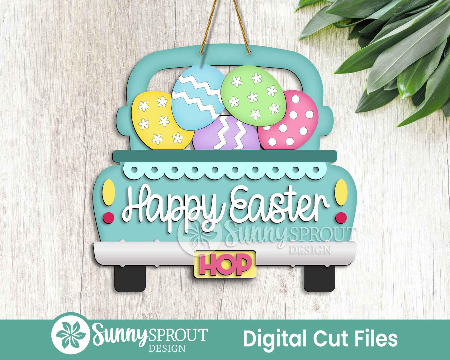 Happy Easter Egg Truck Sign, Digital download, SVG Laser cut file, Cricut, Door hanger design, Farmhouse Easter decor