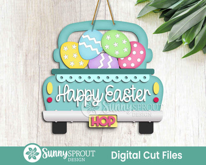 Happy Easter Egg Truck Sign, Digital download, SVG Laser cut file, Cricut, Door hanger design, Farmhouse Easter decor