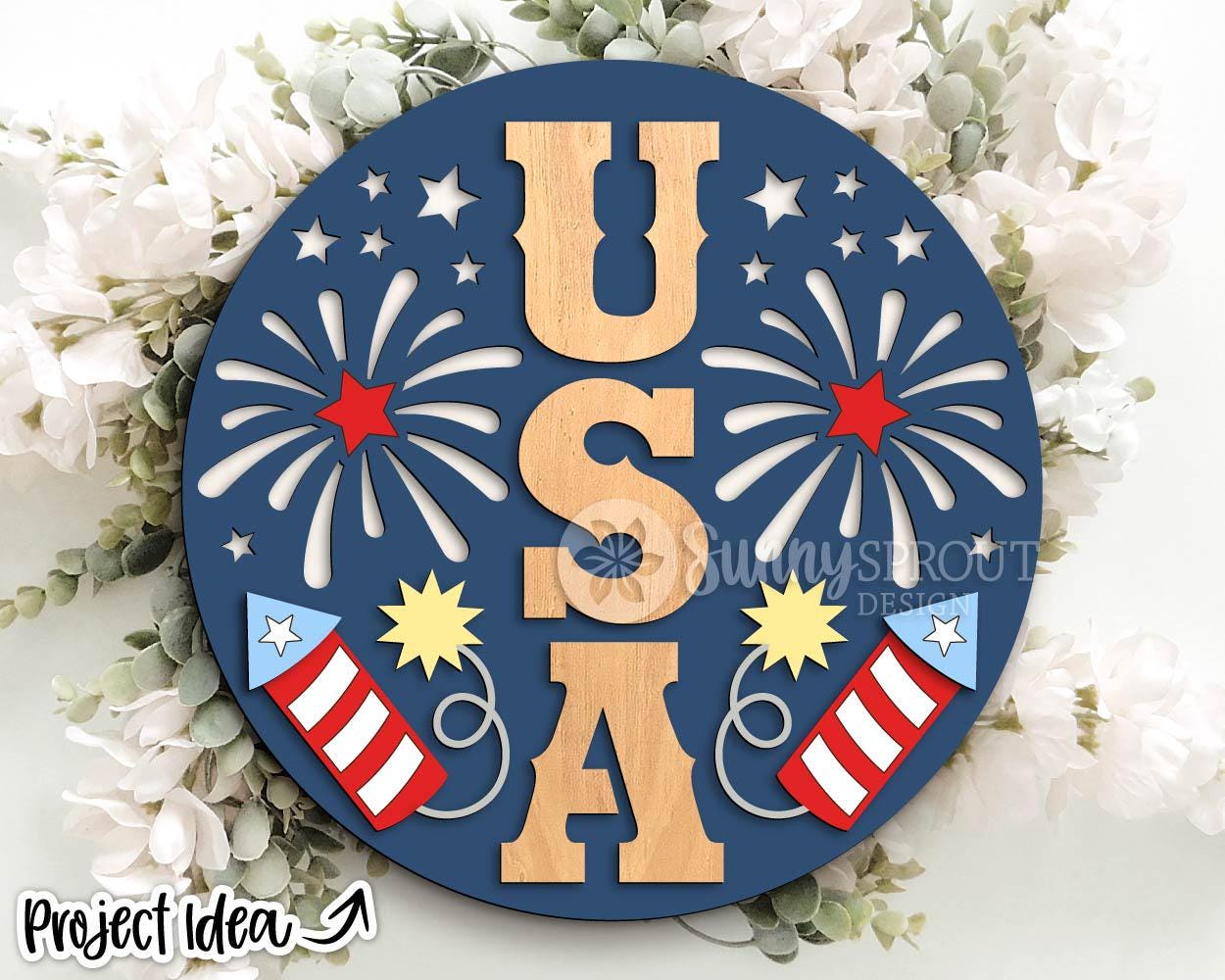 Patriotic Laser Sign Bundle 3, Round door hanger svg, Glowforge laser file, Cricut, Independence Day svg, 4th July decor