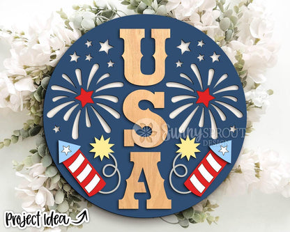 Patriotic Laser Sign Bundle 3, Round door hanger svg, Glowforge laser file, Cricut, Independence Day svg, 4th July decor
