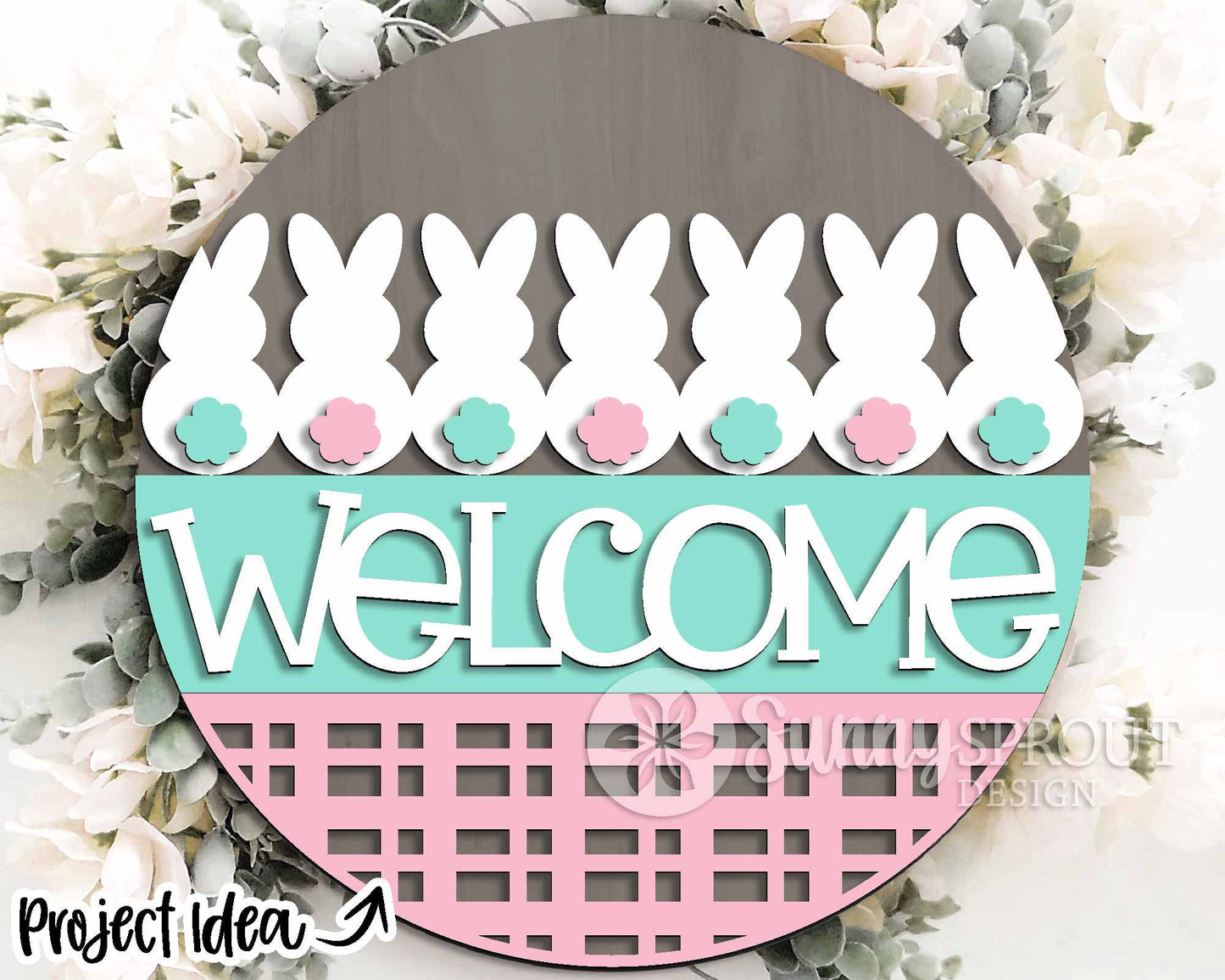 Welcome Bunny Tail Sign, Digital download, SVG laser cut file, Cricut, Round door hanger design, Spring Easter decor
