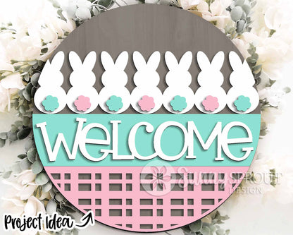 Welcome Bunny Tail Sign, Digital download, SVG laser cut file, Cricut, Round door hanger design, Spring Easter decor