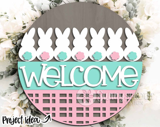 Welcome Bunny Tail Sign, Digital download, SVG laser cut file, Cricut, Round door hanger design, Spring Easter decor